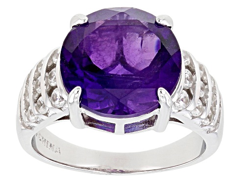 5.17ctw Purple Amethyst with 0.80ctw Round White Zircon Rhodium Over ...