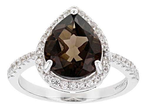 Photo of 2.65ct Smoky Quartz with 0.48ctw Round White Zircon Rhodium Over Sterling Silver Ring - Size 8