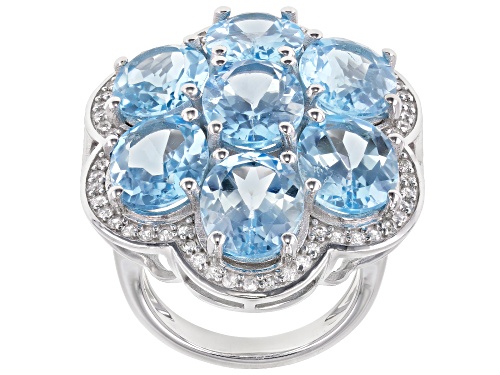 Photo of 19.00ctw Oval Glacier Topaz™ With 0.75ctw Round White Zircon Rhodium Over Sterling Silver Ring - Size 7