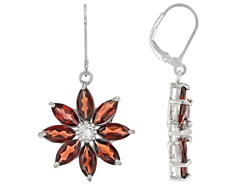 Photo of 9.20ctw Garnet With 0.50ctw White Topaz Rhodium Over Sterling Silver Flower Earrings