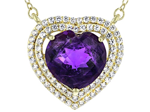 Photo of 4.50ct Heart Shape African Amethyst & .90ctw White Zircon 18k Yellow Gold Over Silver Pendant/Chain
