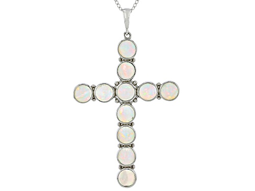 5mm Round Ethiopian Opal Rhodium Over Sterling Silver 18" Pendant with Chain