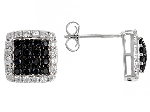Photo of .70ct Round Black Spinel With .79ctw White Zircon Rhodium Over Sterling Silver Earrings