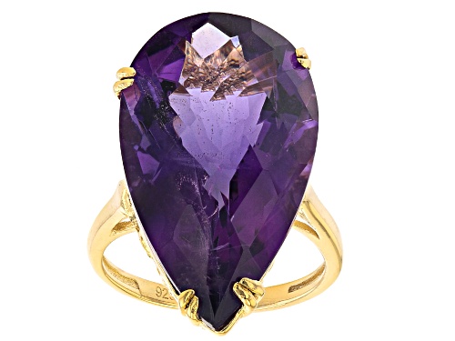 17.00ct Pear Shaped African Amethyst 18k Yellow Gold Over Sterling Silver Ring - Size 8