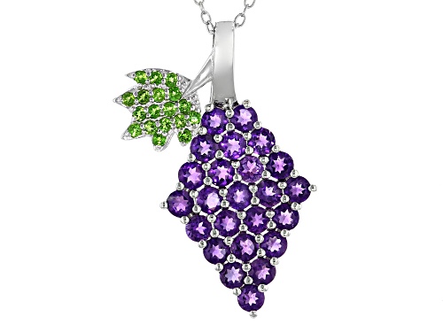 Photo of 2.00ctw Amethyst with 0.20ctw Russian Chrome Diopside Rhodium Over Silver Grape Pendant with Chain