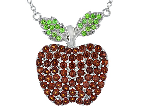 Photo of 2.50ctw Garnet with 0.25ctw Chrome Diopside Rhodium Over Sterling Silver Apple Necklace