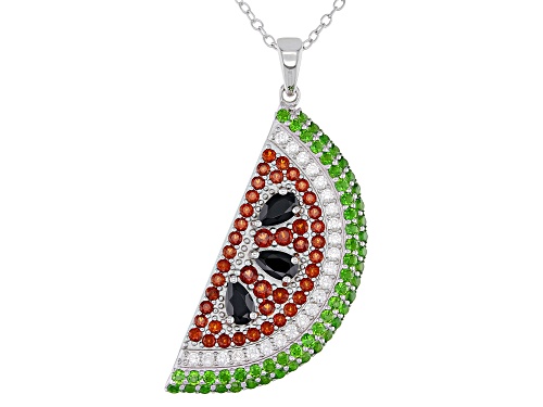 Photo of 2.35ctw Garnet, Chrome Diopside, Black Spinel, White Zircon Rhodium Over Silver Pendant With Chain