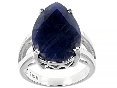 Photo of 11.00ct Pear Shape Blue Sapphire Rhodium Over Sterling Silver Ring - Size 8