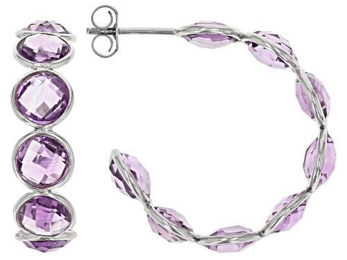 22.00ctw Round 8mm Purple Amethyst Rhodium Over Sterling Silver Earrings