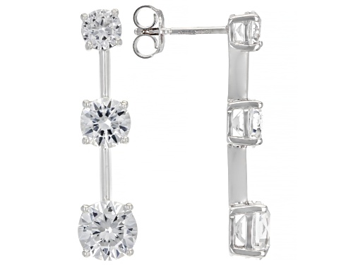 3.76ctw Lab Created White Sapphire Rhodium Over Sterling Silver Earrings.