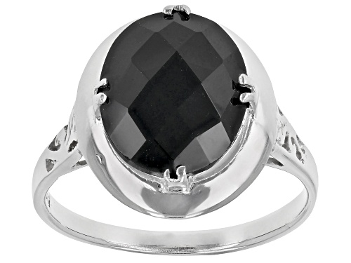 Photo of 4.00CT Oval Black Spinel Rhodium Over Sterling Silver Ring - Size 8