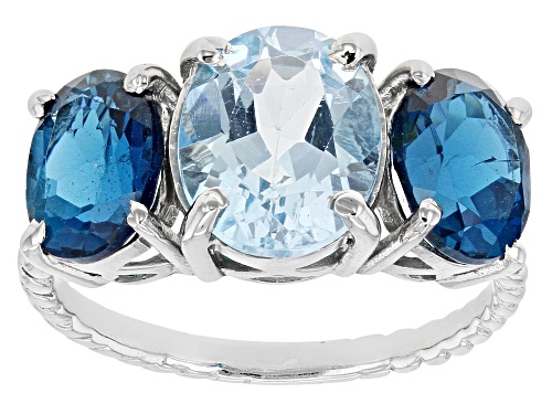 Photo of 3.00ct Glacier Topaz™ And 3.00ctw London Blue Topaz Rhodium Over Sterling Silver Ring - Size 8