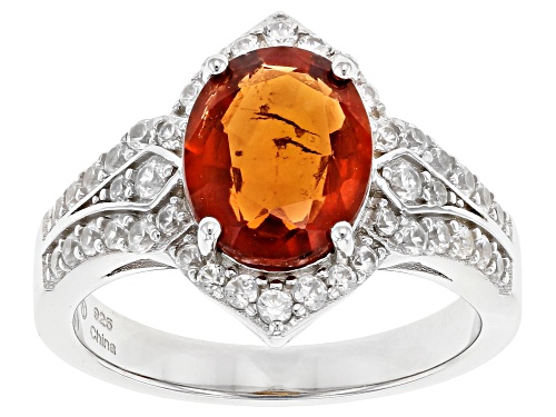 Photo of 4.05ctw Orange Hessonite And White Zircon Rhodium Over Sterling Silver Ring - Size 7