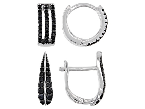 Photo of 0.68ctw Black Spinel Rhodium Over Sterling Silver 2 Piece Huggie Earring Set