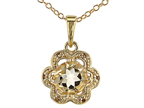 Photo of 1.25ctw Golden Citrine 18k Yellow Gold Over Sterling Silver Floral Shaped Pendant with Chain