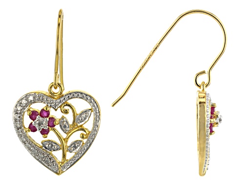Photo of 0.30ctw Ruby and 0.01ctw White Diamond Accent 18k Yellow Gold Over Silver Heart Shaped Earrings