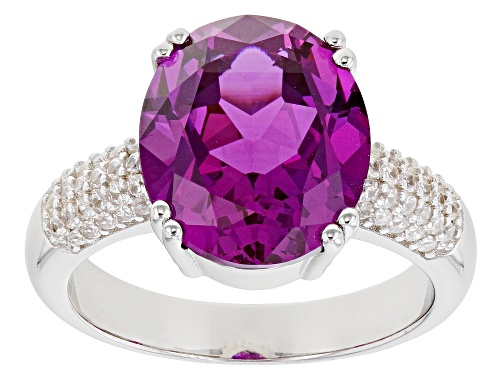 6.00ctw Lab Created Purple Sapphire with 0.40ctw White Zircon Rhodium Over Sterling Silver Ring - Size 8