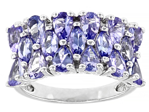2.80ctw Mixed Shape Blue Tanzanite Rhodium Over Sterling Silver Ring - Size 11