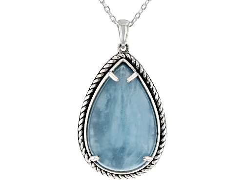 27x17mm Pear Shaped Dreamy Aquamarine Rhodium Over Sterling Silver Pendant with Chain