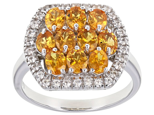 Photo of 2.26ctw Oval Mandarin Garnet with 0.38ctw White Zircon Rhodium Over Sterling Silver Ring - Size 8