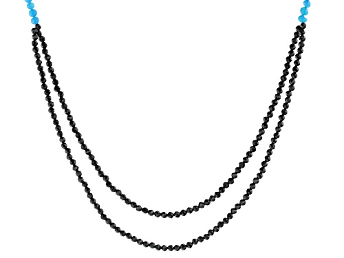 Round Black Spinel With Blue Ethiopian Opal Sterling Silver Necklace - Size 18