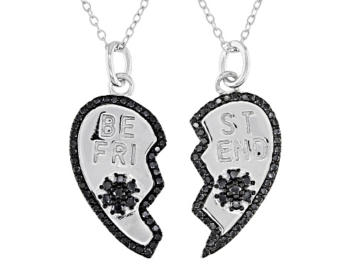 Photo of 0.75ctw Round Black Spinel Rhodium Over Silver Best Friends Pendants, Set of 2
