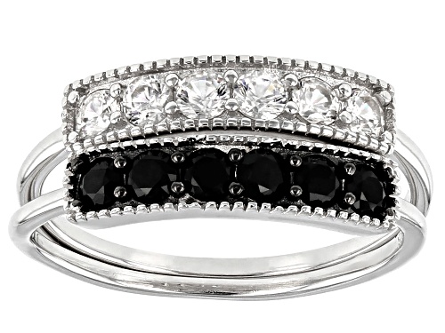 Photo of 1.00ctw Black Spinel and White Zircon Rhodium Over Silver Set of 2 Rings - Size 8