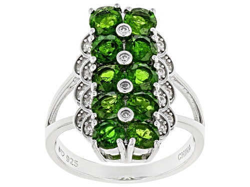 2.52ctw Round Chrome Diopside With 0.24ctw Round White Zircon Rhodium Over Sterling Silver Ring - Size 7