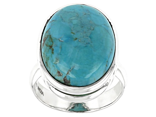 Photo of 20X15MM Oval Turquoise Sterling Silver Solitaire Ring - Size 7