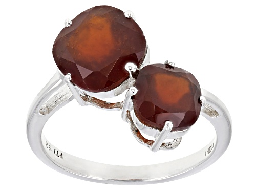 Photo of 4.00ctw Cushion Hessonite Rhodium Over Sterling Silver Bypass Ring - Size 8