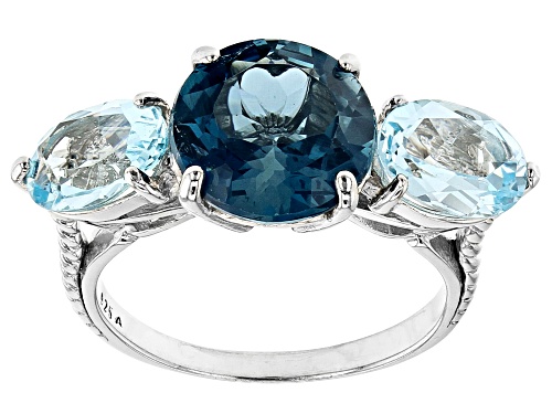 Photo of 4.00ct London Blue Topaz with 2.00ctw Sky Blue Topaz Rhodium Over Sterling Silver 3 Stone Ring - Size 9