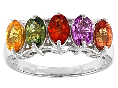 2.90ctw Multi Color Sapphire with 0.05ctw White Zircon Rhodium Over Sterling Silver 5-Stone Ring - Size 7