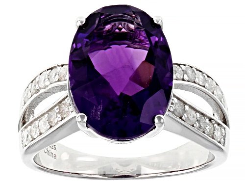 Photo of 5.00ct African Amethyst with 0.30ctw White Diamond Rhodium Over Sterling Silver Ring - Size 8