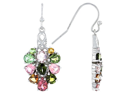 Photo of 4.50ctw Multi Color Tourmaline Rhodium Over Sterling Silver Cluster Earrings