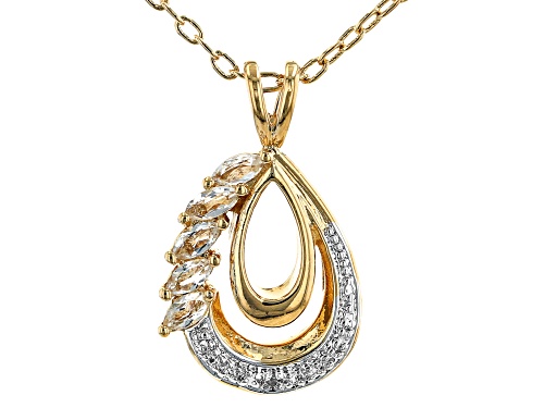 Photo of 0.27ctw White Topaz and Diamond Accent 18K Yellow Gold Over Bronze Pendant with Chain