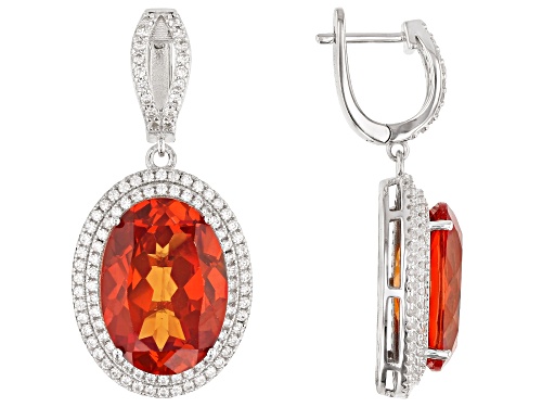 28.00ctw Lab Created Padparadscha Sapphire With 1.85ctw White Zircon Rhodium Over Silver Earrings