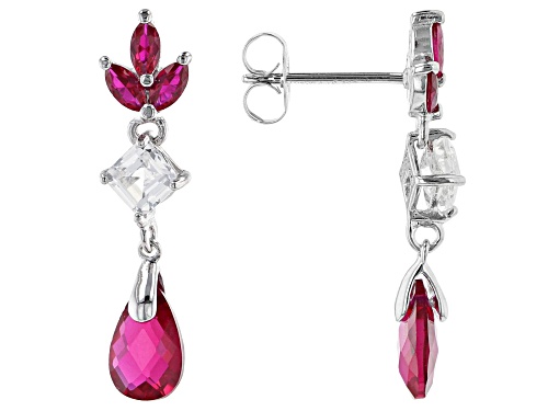 Photo of 2.12ctw Lab Ruby With .73ctw Lab White Sapphire Rhodium Over Sterling Silver Earrings