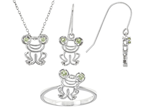 Photo of 0.31ctw Peridot Rhodium Over Sterling Silver Pendant, Ring, and Earring Set