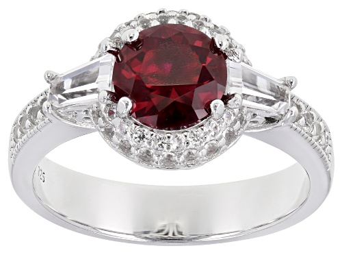 Photo of 1.20ct Lab Created Ruby With .85ctw Lab Created White Sapphire Rhodium Over Sterling Silver Ring - Size 7