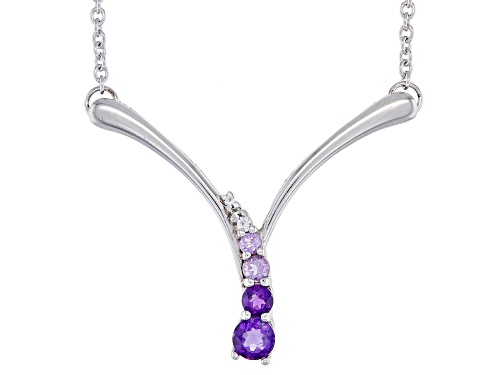Photo of 0.35ctw African Amethyst, Lab White Sapphire &   Amethyst Rhodium Over Silver Necklace - Size 18
