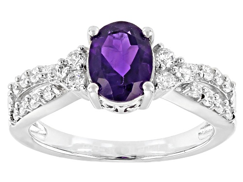 Photo of 1.15ct African Amethyst and 1.40ctw Cubic Zirconia Rhodium Over Sterling Silver Ring - Size 7