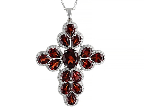 Photo of 8.00ctw Garnet and 1.25ctw White Zircon Rhodium Over Sterling Silver Pendant with Chain
