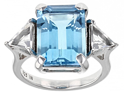 Photo of 9.00ct Glacier Topaz™ With 1.10ctw White Topaz Rhodium Over Sterling Silver Ring - Size 8