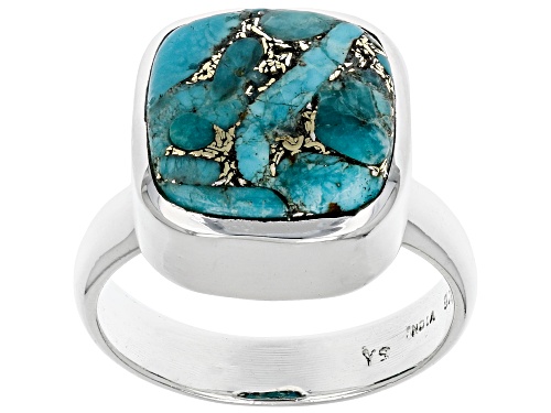 Photo of 12x12mm Blue Turquoise Sterling Silver Ring. - Size 10
