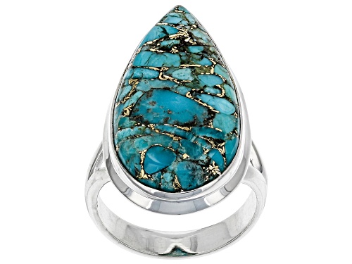 Photo of 27x14mm Pear Shaped Blue Turquoise Sterling Silver Ring. - Size 7