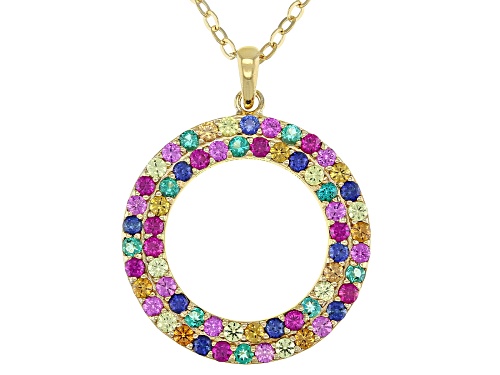 Photo of 1.81ctw Lab Emerald, Lab Ruby & Multi Color Lab Sapphire 18k Yellow Gold Over Silver Pendant W/Chain