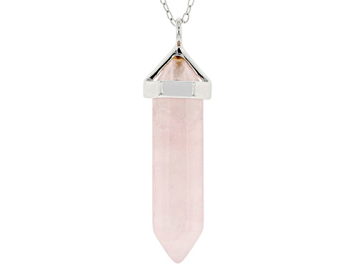 28x6mm Rose Quartz Rhodium Over Sterling Silver Necklace - Size 18