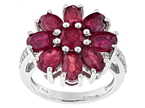 Photo of 5.40ctw Mahaleo® Ruby and 0.19ctw White Zircon Rhodium Over Sterling Silver Flower Ring - Size 7