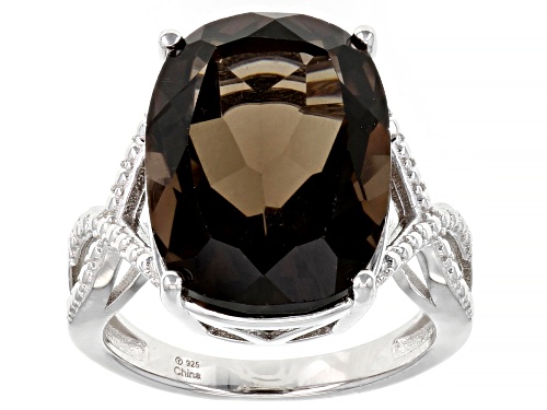 7.00ct Smoky Quartz Rhodium Over Sterling Silver Ring - Size 9