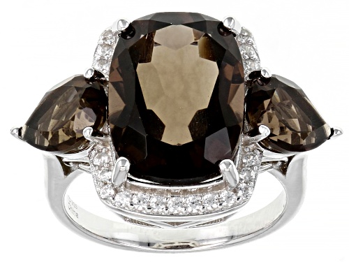 Photo of 6.00ctw Smoky Quartz With .15ctw White Zircon Rhodium Over Sterling Silver Ring - Size 8